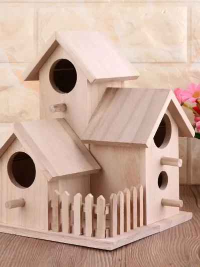 Creative Wooden Bird House Breeding Cage Box Feeding Nest Garden Backyard Balcony Pendant Simulation Fence Birdhouse Home Decora