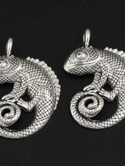 8pcs Silver Color 36x32mm Lizard Charms Cabrite Reptile Animal Pendant Fit DIY Handmade Alloy Jewelry Making Finding Supplies