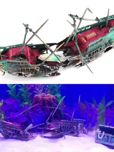 Artificial Aquarium Ornament Air Aerobic Device Decor Split ShipWreck Sailing Boat Sunk Ship Fish Tank Aquarium Decoration
