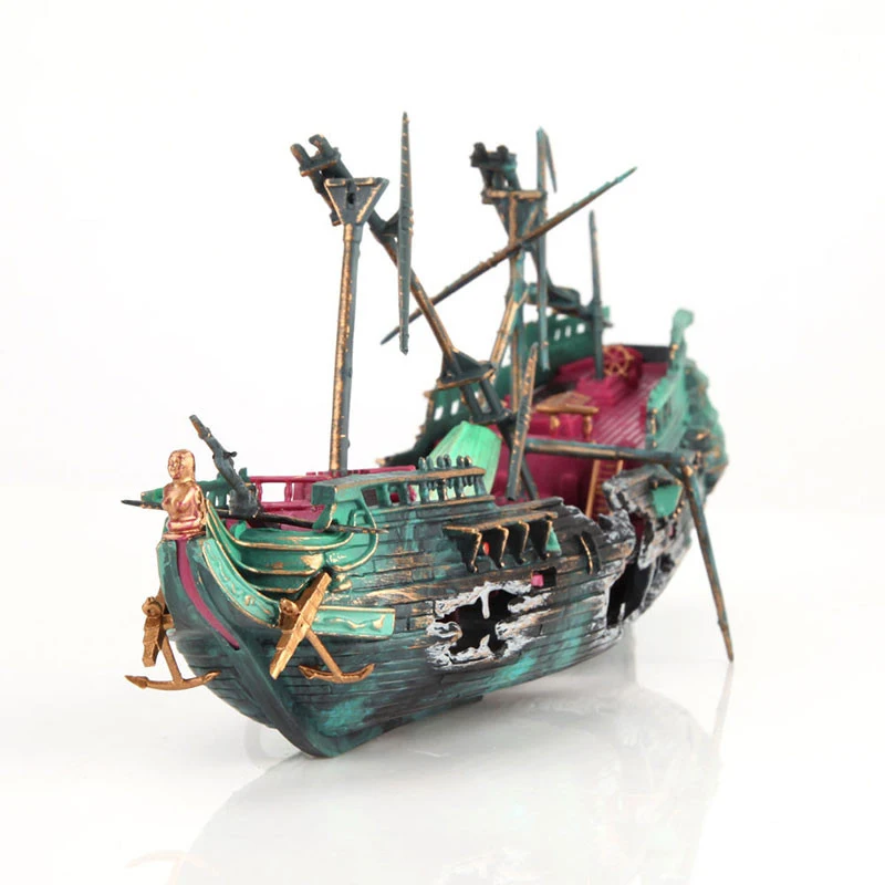 Artificial Aquarium Ornament Air Aerobic Device Decor Split ShipWreck Sailing Boat Sunk Ship Fish Tank Aquarium Decoration - Image 5