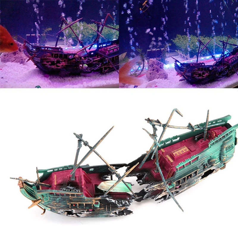 Artificial Aquarium Ornament Air Aerobic Device Decor Split ShipWreck Sailing Boat Sunk Ship Fish Tank Aquarium Decoration - Image 2