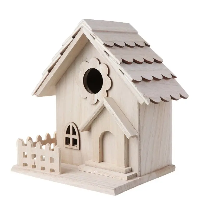 Creative Wooden Bird House Breeding Cage Box Feeding Nest Garden Backyard Balcony Pendant Simulation Fence Birdhouse Home Decora - Image 7