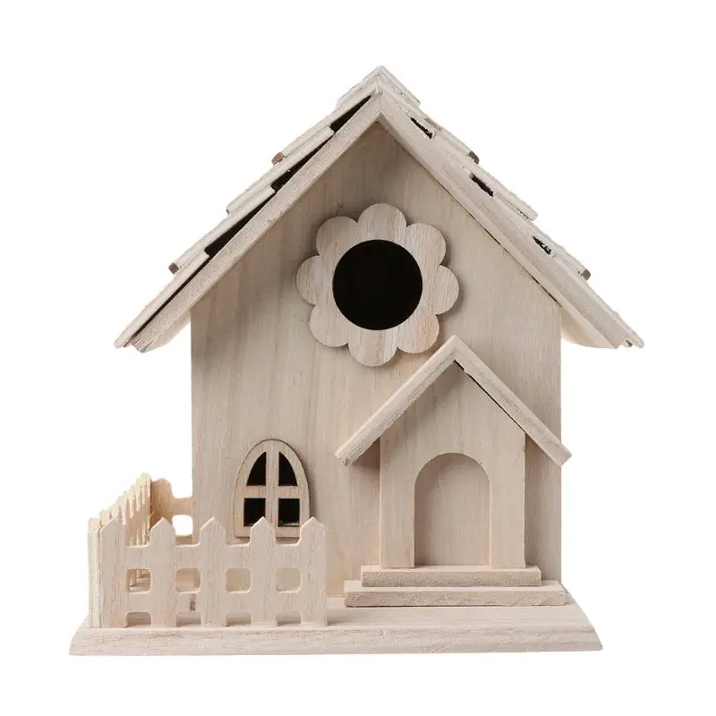 Creative Wooden Bird House Breeding Cage Box Feeding Nest Garden Backyard Balcony Pendant Simulation Fence Birdhouse Home Decora - Image 3