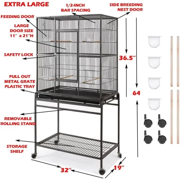 Pet Product Large Wrought Iron Breeding Bird Flight Cage Front Feeder Doors Side Breeding Nest Box Door Easy Clean Pull Out Tray - Image 2