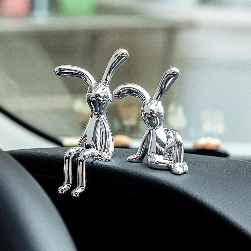 2PC Long-Eared Rabbit Ornaments Sticky Statue Cartoon Accessories Living Room Bedroom Car Decoration Desktop Decorative - Image 2