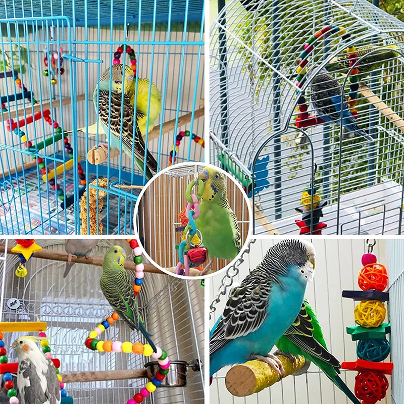 7PCS Bird Toy Wood Parrot Toys Set Cage Bird Accessories Swing Suspension Bridge Ball Cage Bells Pet Supplies - Image 6