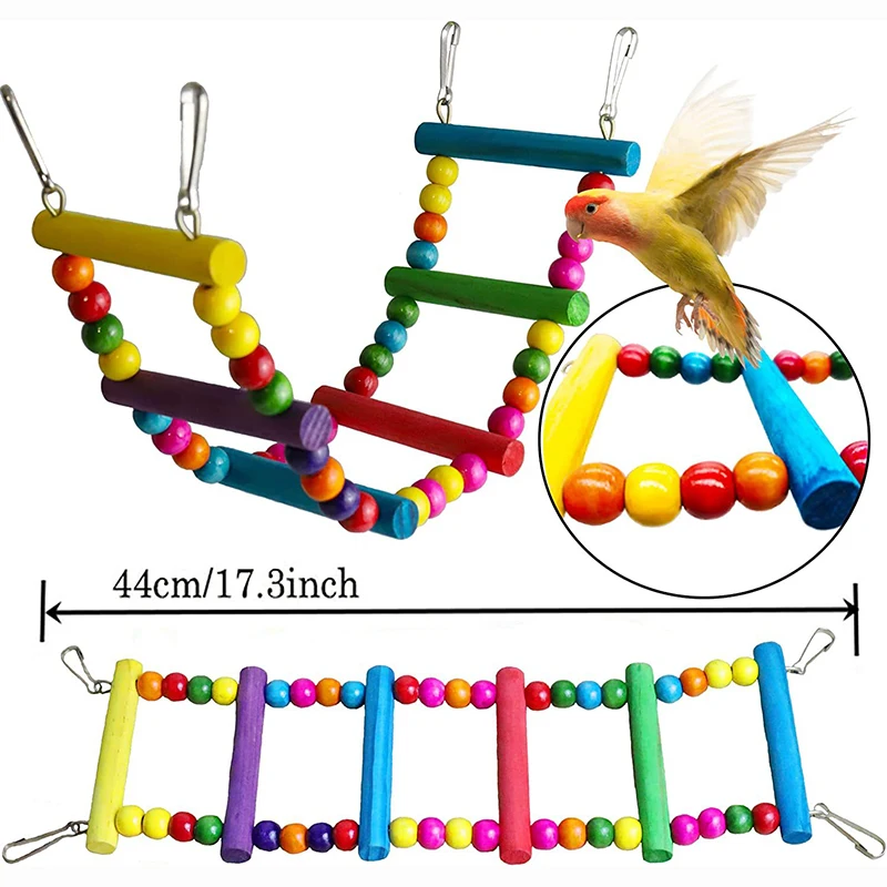 7PCS Bird Toy Wood Parrot Toys Set Cage Bird Accessories Swing Suspension Bridge Ball Cage Bells Pet Supplies - Image 3