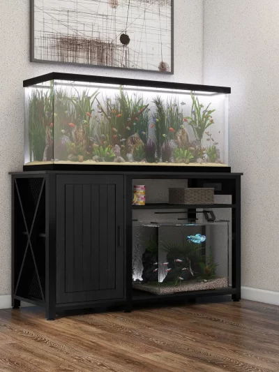 Heavy Duty 55-75 Gallon Aquarium Stand with Power Outlet, Fish Tank Accessory Storage Cabinet -, 880 lb Capacity, Black