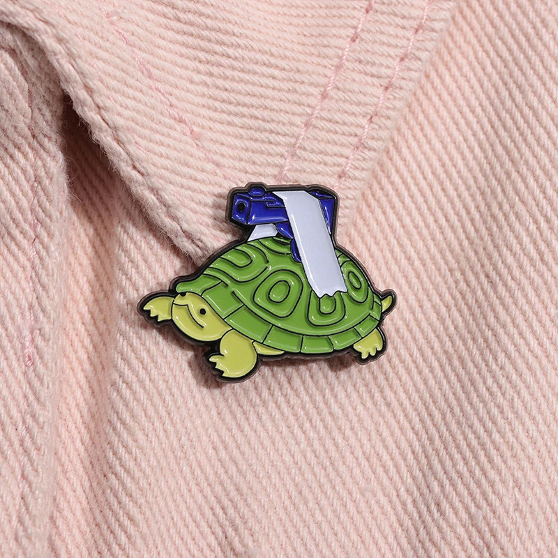 The Turtle With Gun Enamel Pins Funny Turtle Animal Cartoon Brooches Lapel Badges Clothes Collar Backpack Pin Accessories Gift - Image 4