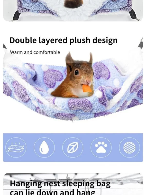 Hamster Hammock Small Pet Hanging Bed Double Warm Thickened Honeybug Flying Squirrel Guinea Pig Hammock Pet Cage Accessories - Image 17