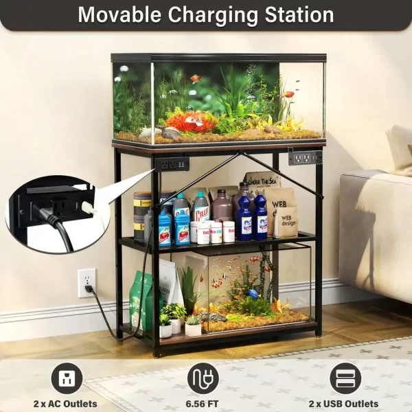 10-30Gallon Adjustable Fish Tank Aquarium Stand with Charging Station - Image 4