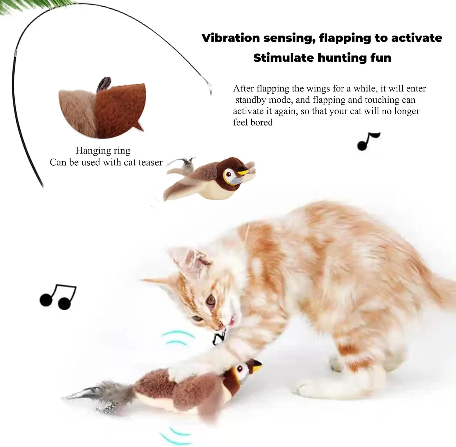 Cat Toys Interactive Flapping Chirping Bird Toy for Indoor Cat Electric Sparrow Toy with Catnip Touch Activated Cats Bird - Image 4