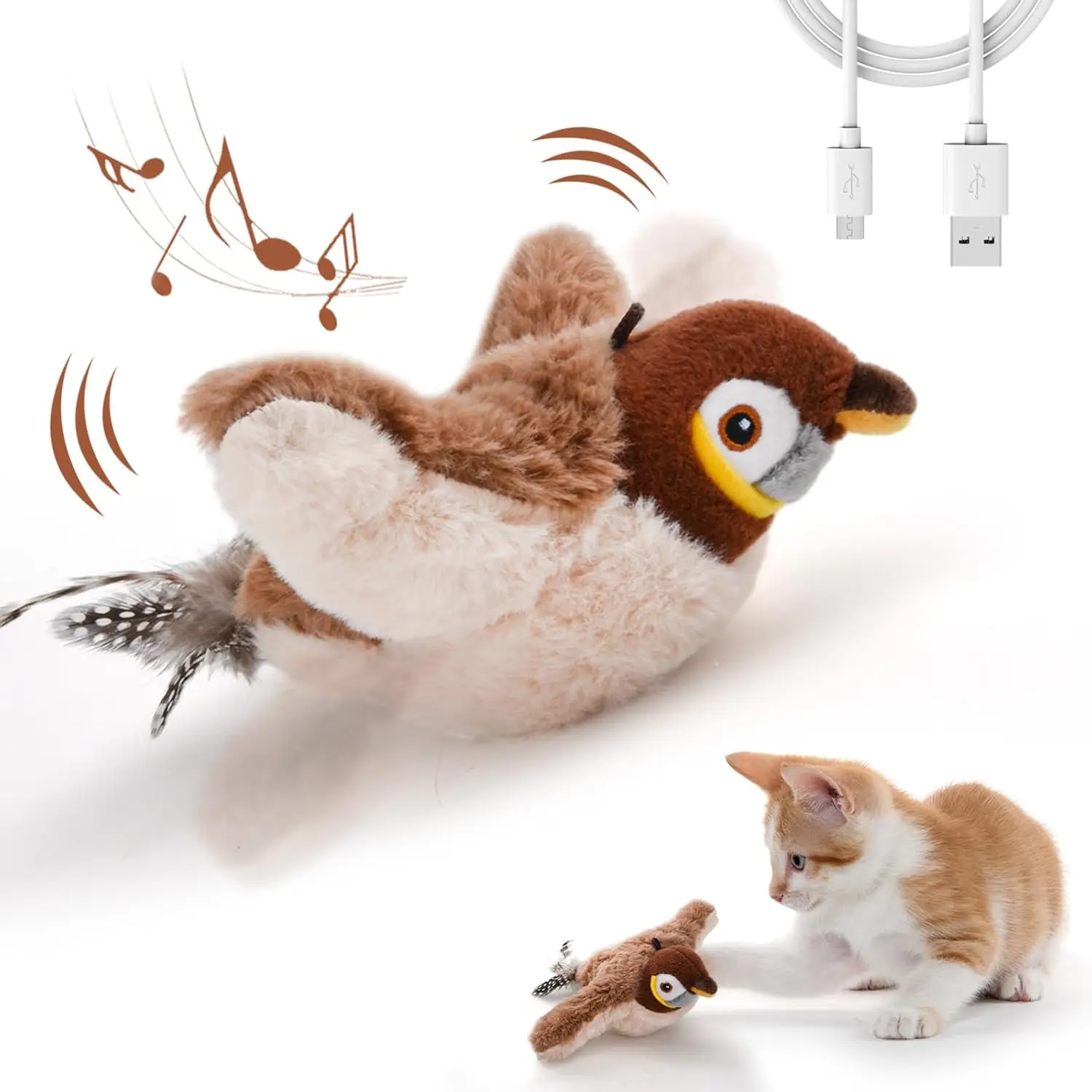 Cat Toys Interactive Flapping Chirping Bird Toy for Indoor Cat Electric Sparrow Toy with Catnip Touch Activated Cats Bird - Image 2