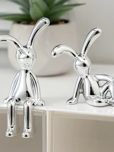 Long-Eared Rabbit Double Statue Cartoon Decoration Accessories Living Room Bedroom Car Decoration Desktop Decorative Ornamet 2PC