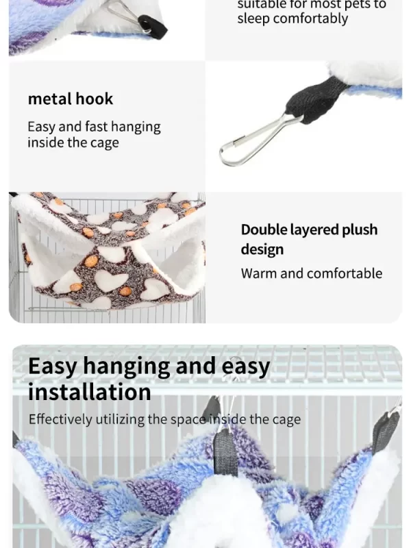 Hamster Hammock Small Pet Hanging Bed Double Warm Thickened Honeybug Flying Squirrel Guinea Pig Hammock Pet Cage Accessories - Image 15