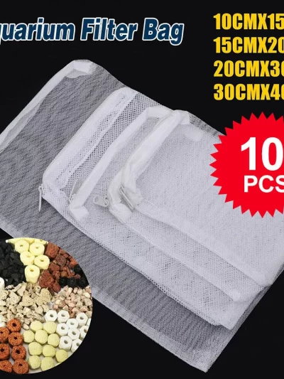 5/10Pcs Aquarium Filter Net Bags Reusable Fine Filter Media Bags With Zipper For Fresh Saltwater Tanks Aquarium Fish Tank Filter