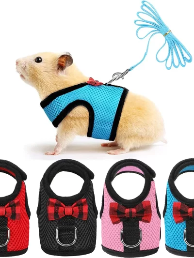 Small Animal Hamster Harness and Leash Set Mesh Rabbit Leash Lead Vest Harness Leash for Guinea Pigs Chinchilla Rabbit Hamster