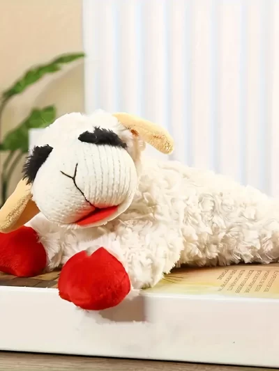 1pc adorable lamb shape plush toy-high pitched squeaker, cat dog companion plush doll pet toy, sounding band rattling lamb doll