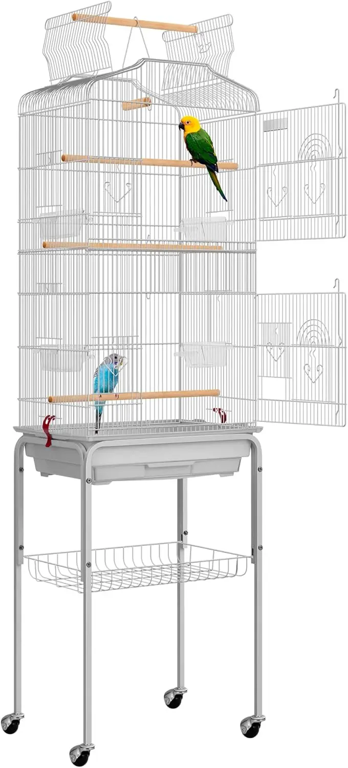 Bird Cage with Play Top and Rolling Stand for Parrots Conures Lovebird Cockatiel Parakeets
