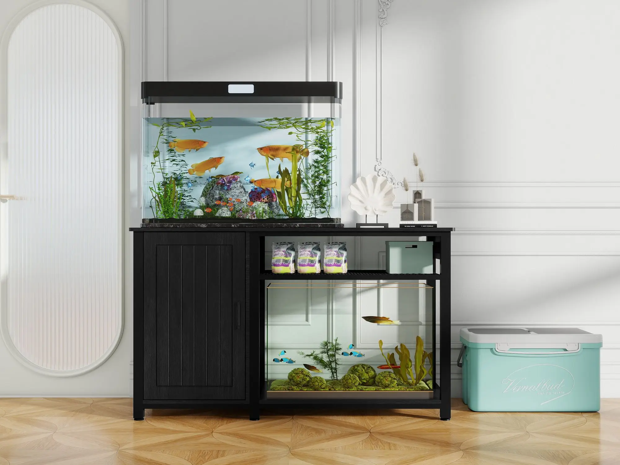 Heavy Duty 55-75 Gallon Aquarium Stand with Power Outlet, Fish Tank Accessory Storage Cabinet -, 880 lb Capacity, Black - Image 6