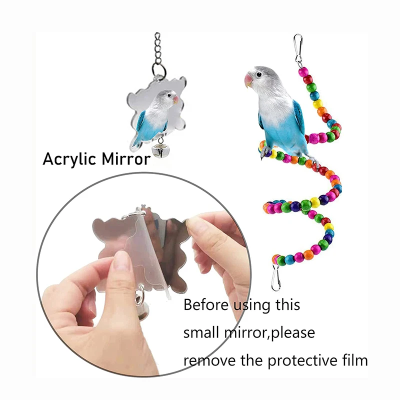 7PCS Bird Toy Wood Parrot Toys Set Cage Bird Accessories Swing Suspension Bridge Ball Cage Bells Pet Supplies - Image 4