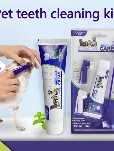 Pets Tartar Control Kit for Dogs Contains Toothpaste Toothbrush and Fingerbrush 4-Piece Dental Care