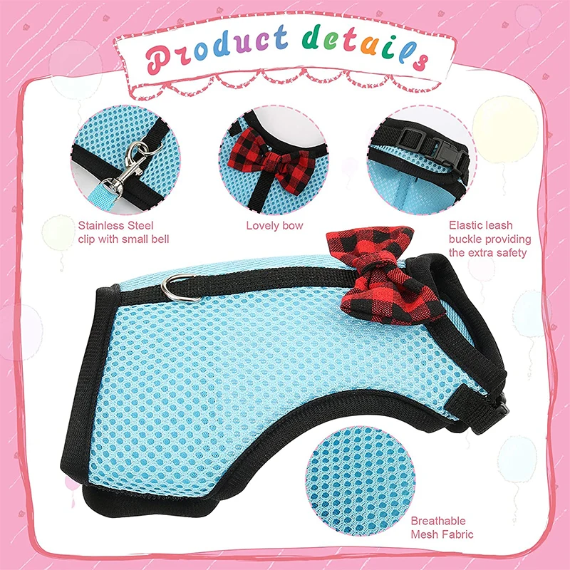 Small Animal Hamster Harness and Leash Set Mesh Rabbit Leash Lead Vest Harness Leash for Guinea Pigs Chinchilla Rabbit Hamster - Image 4