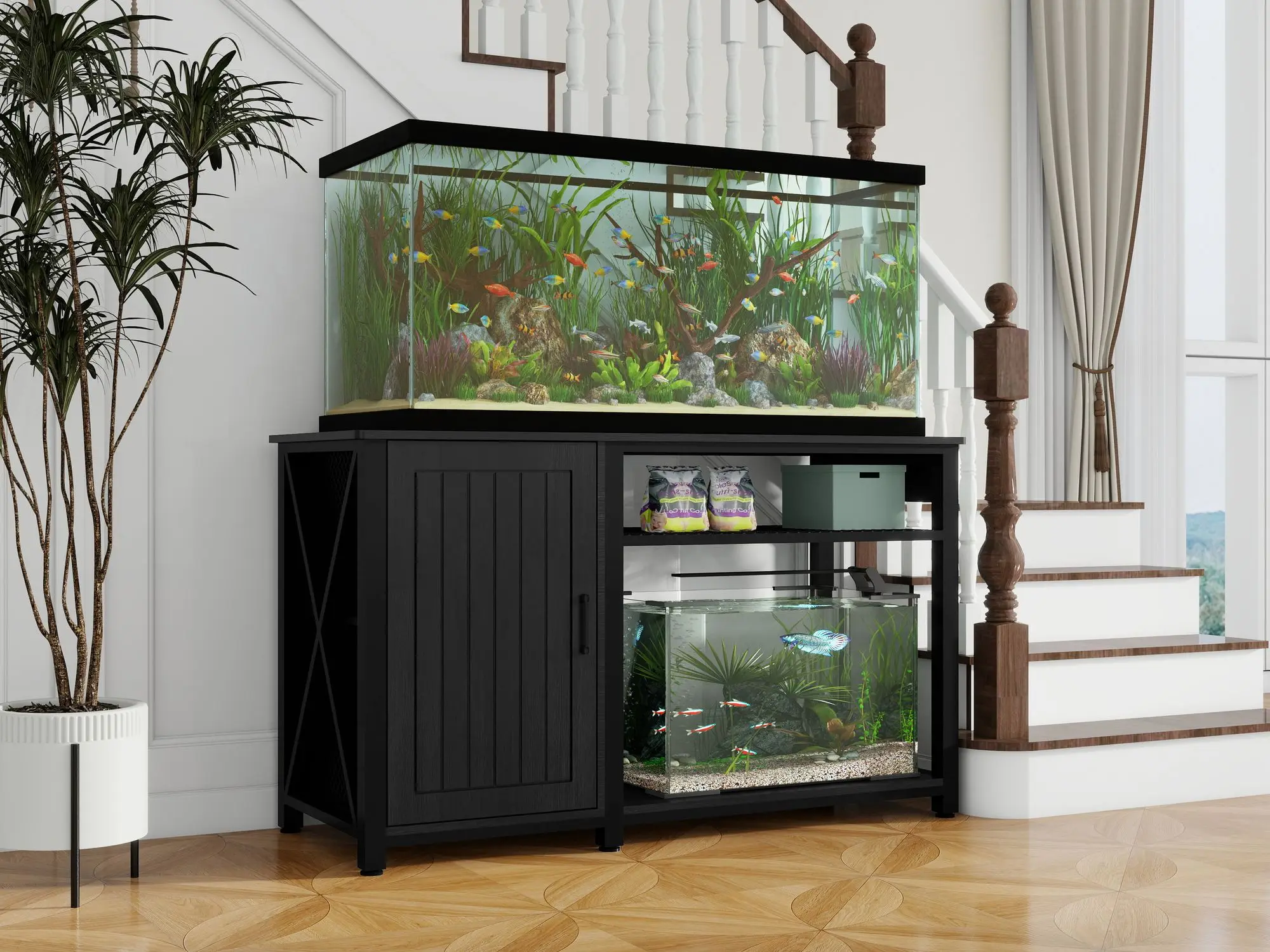 Heavy Duty 55-75 Gallon Aquarium Stand with Power Outlet, Fish Tank Accessory Storage Cabinet -, 880 lb Capacity, Black - Image 3