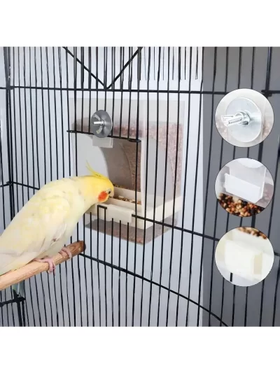 1pc Parrot Food Box, Anti Scattering And Splash Automatic Bird Feeder, Bird Cage Accessories
