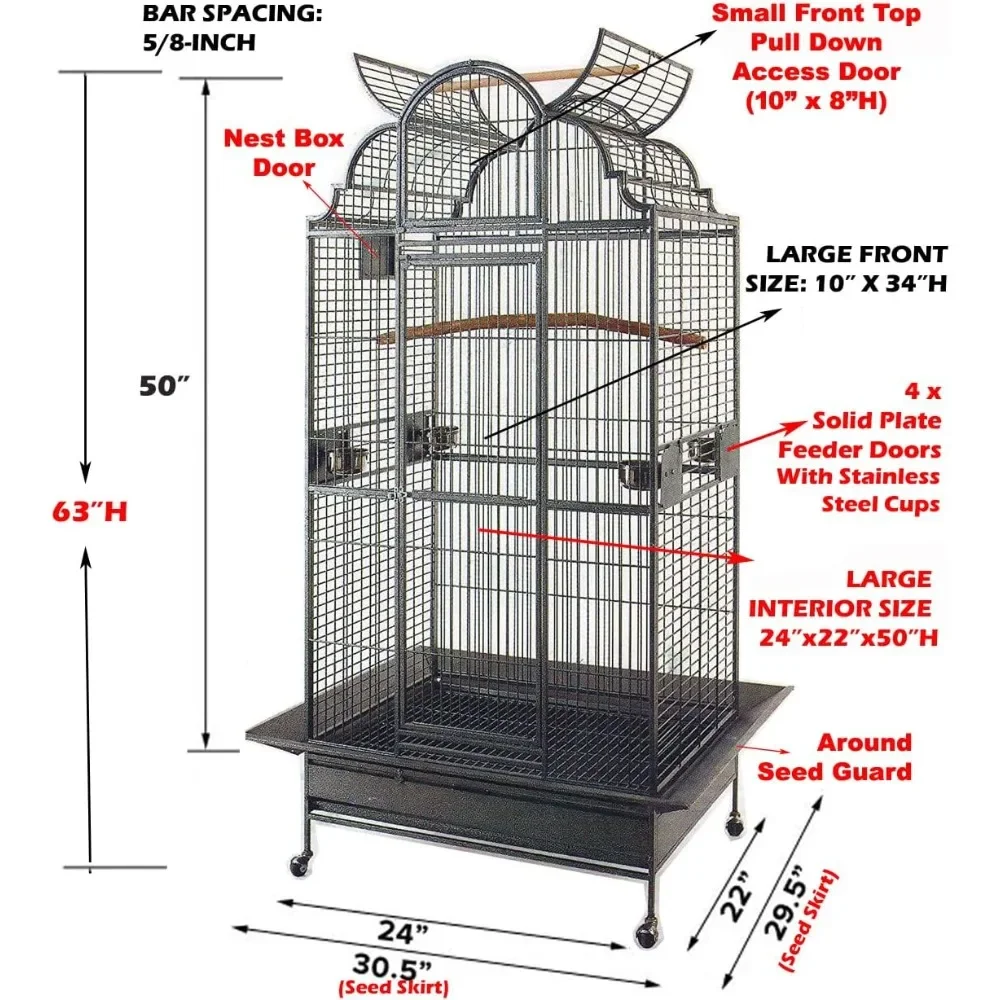 Large Stylish Play Dome Top Durable Wrought Iron Bird Parrot Parttot Finch Macaw Cockatoo Cage Including Stand - Image 2