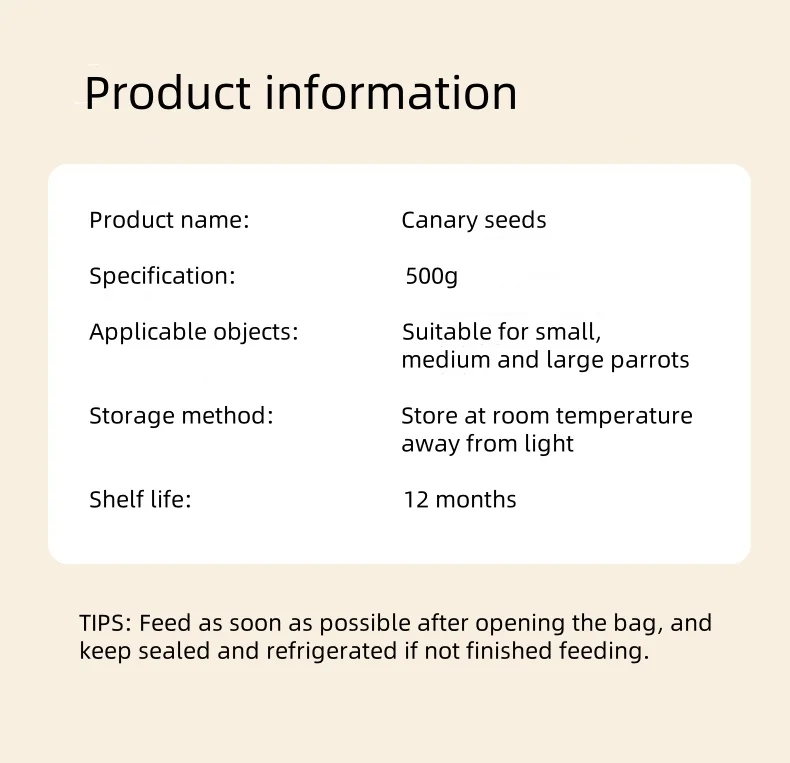 Bird Food Canary Seeds Parrot Food Peony Tiger Skin Xuanfeng Feed Shelled Special Grain General Bird Food Parrot Bird Food Feed - Image 11