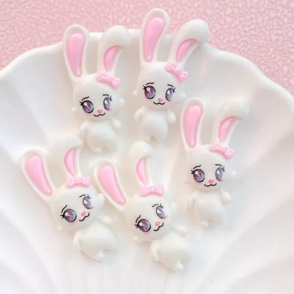10Pcs New Cute Cartoon White Rabbit Series Flat Back Ornament Jewelry Bows Accessories Free Shipping - Image 6