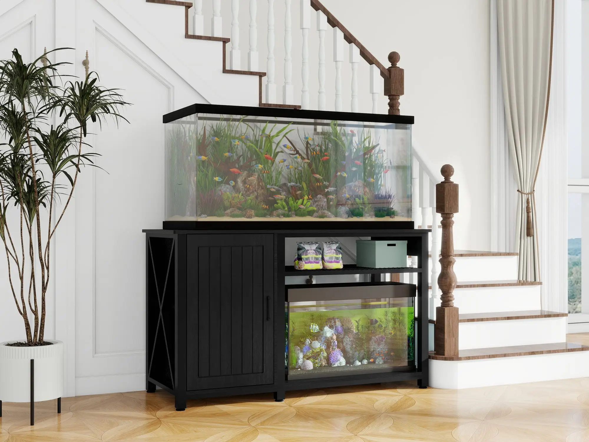 Heavy Duty 55-75 Gallon Aquarium Stand with Power Outlet, Fish Tank Accessory Storage Cabinet -, 880 lb Capacity, Black - Image 2