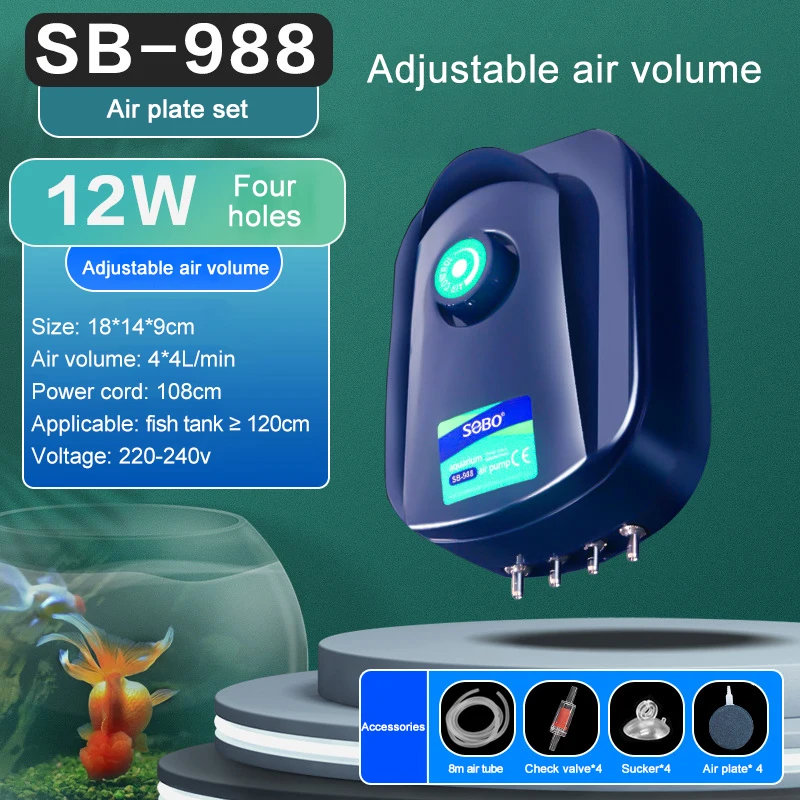 SOBO Silent Aquarium Oxygen Air Pump Fish Tank Adjustable Air Volume High Power Oxygenator Air Compressor Aerator 220v 12w - Image 8