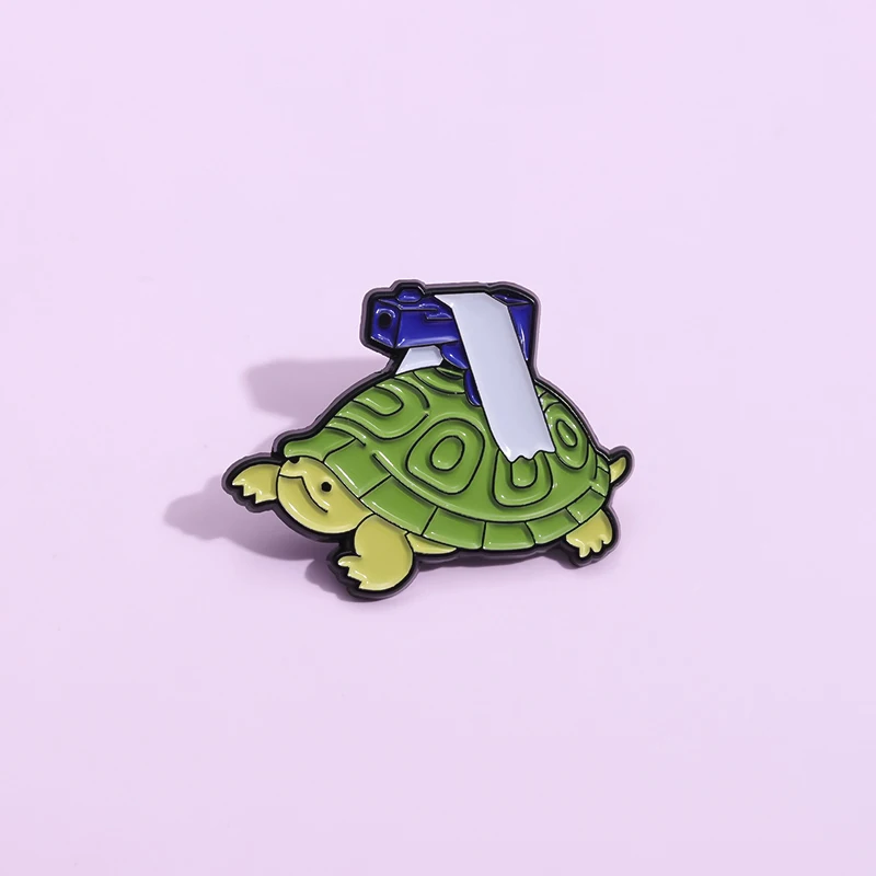 The Turtle With Gun Enamel Pins Funny Turtle Animal Cartoon Brooches Lapel Badges Clothes Collar Backpack Pin Accessories Gift
