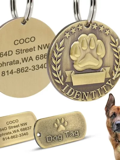 Personalized Engraved Pets ID Tag for Dog Cat Bronze Nameplate Tags Customizable Anti-lost Address Number Dogs Collar ID Pendant