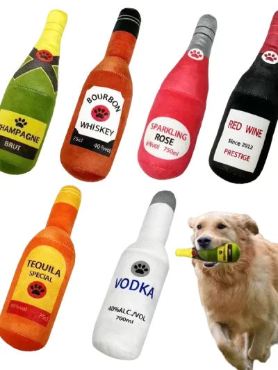 Funny Plush Dog Toys Beer Bottle Shaped Small Large Dogs Squeak Sound Clean Teeth Chew Toy Pets Interactive Playing Supplies