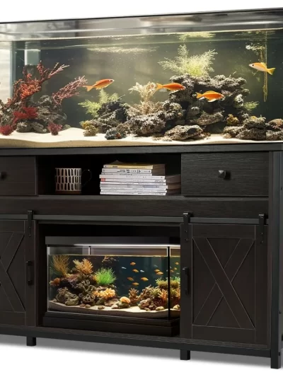75-120 Gallon Aquarium Stand with Power Outlets - Dual Aquarium Support, Cabinet Storage, Thick Hardwood Top, Versatile Socket w