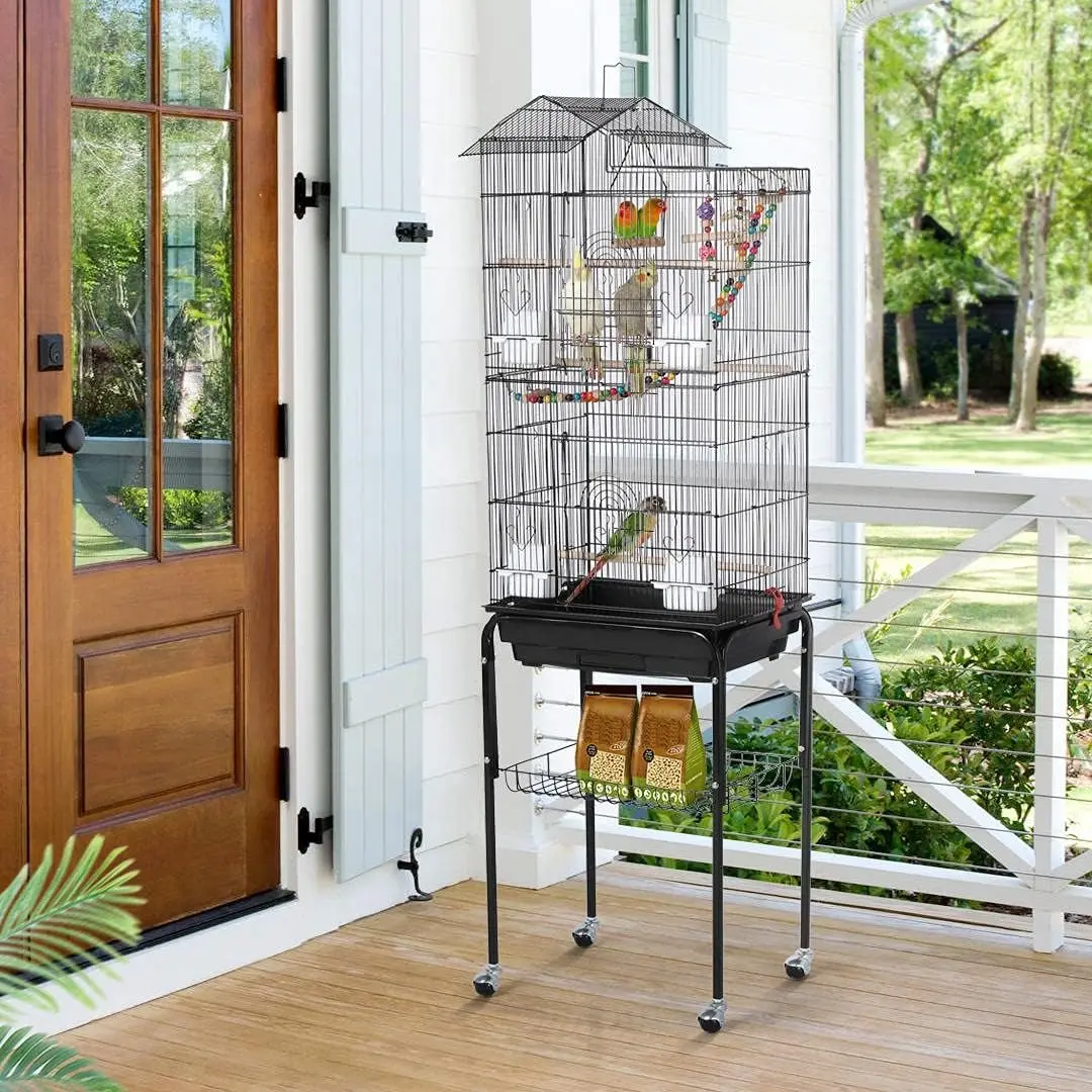 Bird Cage 64-inch Play Open Top Medium Small Parrot Parakeet Bird Cages w/ Detachable Rolling Stand for Parrot Lovebirds Finches - Image 5