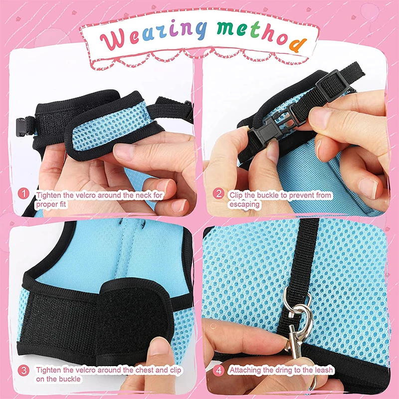 Small Animal Hamster Harness and Leash Set Mesh Rabbit Leash Lead Vest Harness Leash for Guinea Pigs Chinchilla Rabbit Hamster - Image 5