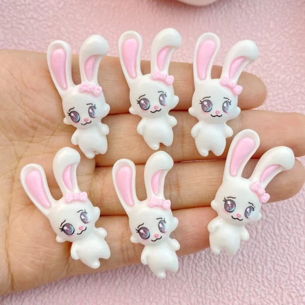 10Pcs New Cute Cartoon White Rabbit Series Flat Back Ornament Jewelry Bows Accessories Free Shipping - Image 3