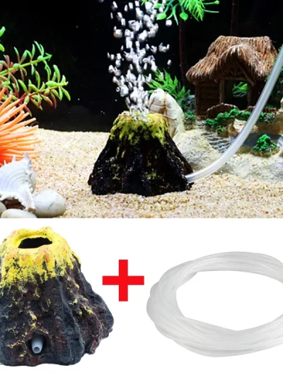 Fish Tanks Landscaping Simulation Volcano Aquarium Accessories Rockery Ornaments Aeration Pump Bubble Stone Oxygenation Tube