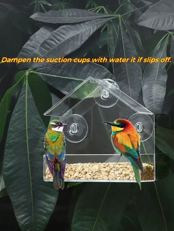 Acrylic Bird Feeder Clear Window Outside Hanging Bird Feeder House with Suction Cup for Garden Outdoor Backyard Wildlife Birding - Image 4