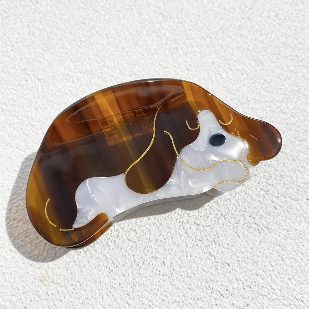 Retro Acetate Cartoon Dog Animal Hair Claw Clip For Women Temperament Geometric Ponytail Hair Accessories For Thick Tool