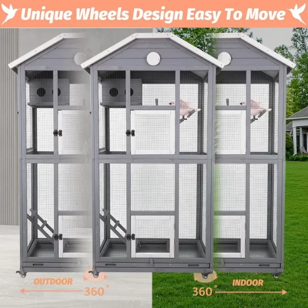 Outdoor Bird Cage Large, Wooden Flight Aviary with Perches, Nest Habitat, and Easy-Clean Pull Out Tray for Parakeets, Macaws - Image 6