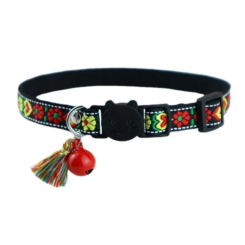 Adjustable cat collar with tassels and bells embellished pet collar colorful plaid jacquard pattern for cat and dog collars - Image 11
