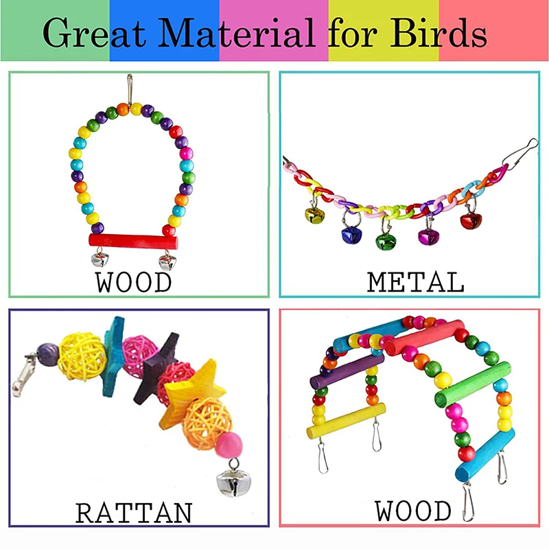 7PCS Bird Toy Wood Parrot Toys Set Cage Bird Accessories Swing Suspension Bridge Ball Cage Bells Pet Supplies - Image 7
