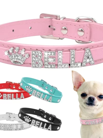 Bling Rhinestone Puppy Dog Collars Personalized Small Dogs Chihuahua Collar Custom Necklace Free Name Charms Pet Accessories