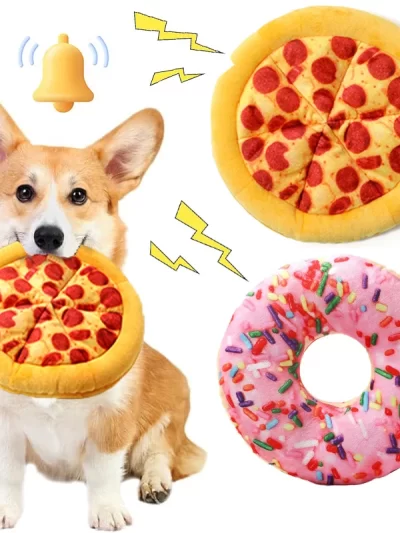 Plush Dog Toy Doughnut Pizza Shape Pet Squeaky Toys for Small Large Dogs Cleaning Teeth Puppy Chew Sound Toy Pet Supplies