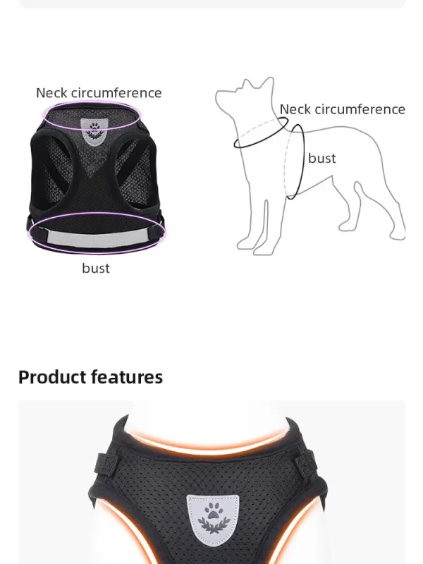 Pet Leash Undershirt Type Harness Breathable Reflective Adjustable Chest Harness Outdoor Dog Carrying Supplies - Image 11